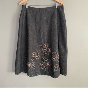 SOLD-April Cornell Vintage Womens Floral Embroidered Wool A Line Skirt Size L/XL